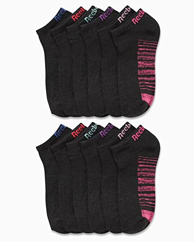 Image of Reebok Womens No Show Socks Moisture Wicking Cushion Low Cut Socks 12 Pack | Stretch Performance Fabric, Cushioned Heel and Toe, Arch Support, Comfort Seam, Shoe Size 4-10
