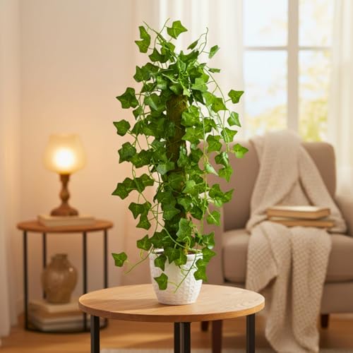Image of fancymart Artificial Green Leaf Hanging Creeper on Moss Stick (Without Pot) - 60 cm Tall Hanging Creeper Plant for Indoor Home, Office, Restaurant & Cafe Decoration
