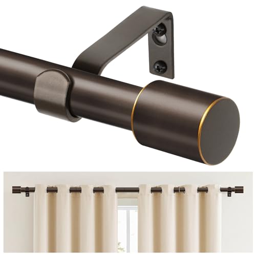 TONIAL Curtain Rods for Windows 66 to 120 Inches(5.5 to 10 ft), bronze Adjustable Splicing 3/4 Curtain Rod 32 to 115 Inches(2.6 to 9.5 ft), Decorative Single Drapery Rod with Modern Finial