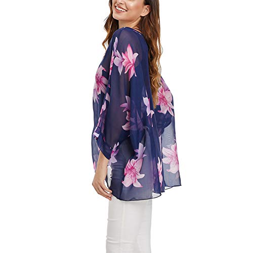 Image of Ckikiou Plus Size Batwing Flowy Semi Sheer Chiffon Blouse Tunic for Women Summer Floral Print Boho Beach Cover ups