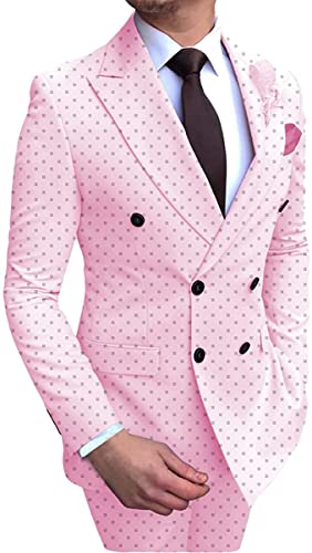 Mens Suit Double Breasted Polka Dots Tuxedos Groomsmen Formal Wedding Suits 2 Pieces2
