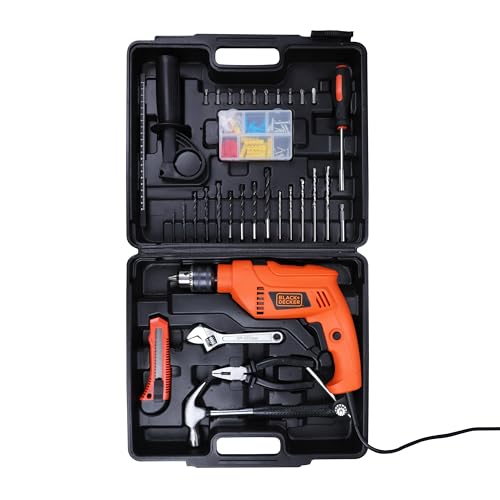 BLACK+DECKER HD555KMPR-B1 100 Pc 13MM 550W HAMMER DRILL & HANDTOOL KIT(Incl. Hammer, Screwdriver, Pliers, Wrench, SideHandle, Depth Gauge,Drill Bits &