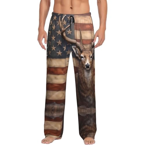VOSERY Mens Pajama Pants with Pockets, Soft Deer American Flag Wall Sleepwear Mens Lounge Pajama Bottoms, Sleep Pants for Men2