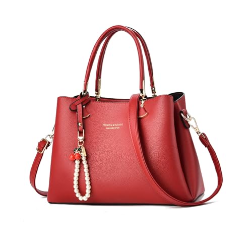 Sac à main bordeaux en PU cuir NICOLE & DORIS avec multipoches pour femme