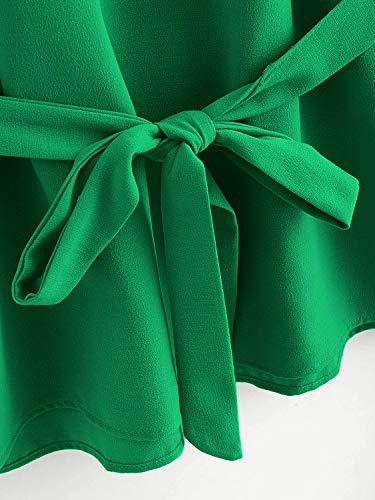 Milumia Women's Casual V Neckline Self Tie Short Sleeve Work Blouse Tunic Tops Green X-Small