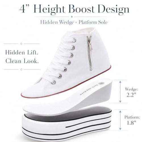 Image of REFRASE LIFE Womens Platform Sneakers with Wedge 3 Inches Height Boost Hidden Heel Shoes, Casual Height Increase Walking Fashion Shoes for Women and Girls