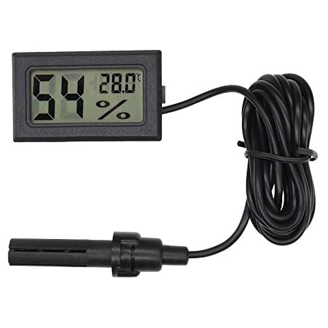 Eidyer Digital Thermometer Hygrometer, Mini Probe Embedded Thermometers Temperature Humidity Gauge Meter for Reptile Incubator Aquarium Poultry Office Living Room -Black, 4.8cm×2.8cm×1.5cm Cover