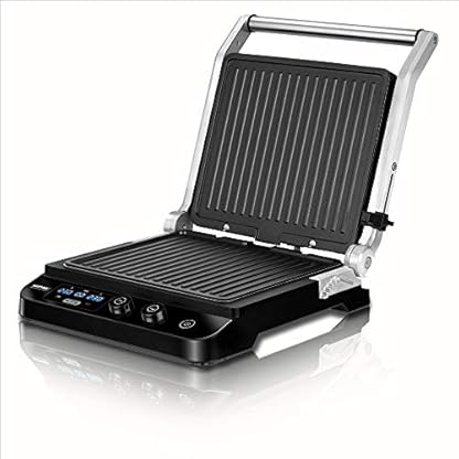 MPM MGR-11M Elektro, Kontaktgrill, Höhenverstellbar, 180° Öffnung, Abnehmbare Antihaft-Grillplatten, Unabhängige…