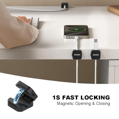 Magnetic Cable Clips Cord Organizer Holder,10-Pack Cable Management Cord Clips,Adhesive Phone Cable Wire Charger Cord Holder For Nightstand Desk Charging Cords Wall Car Desktop Office (10, Black) image 3