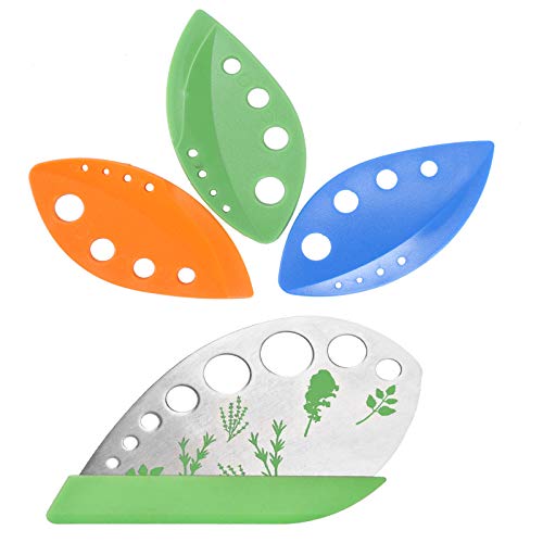 DAYREE 9 Holes Stainless Steel Leaf Herb Stripper with Blade and 3 PCS Plastic Herb Pealer for Chard, Mint, Thyme, Basil, Collard Greens, Rosemary