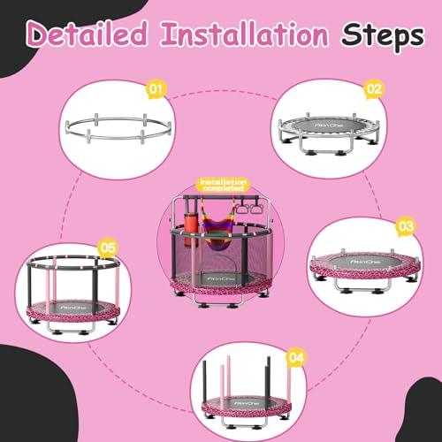 FitinOne 55" Toddler Mini Trampoline for Kids, Indoor Outdoor Toys with Swing, 440lbs Baby Kids Trampoline, Gymnastics Bar, Birthday Gifts for Boy Girl Age 1-8(Leopard) by FitinOne - Image 3
