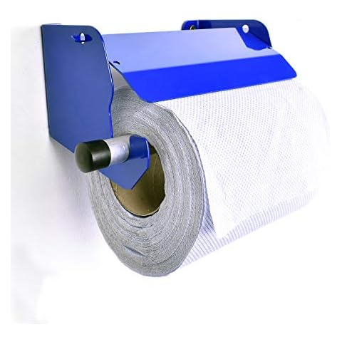 MegaMaxx Heavy Duty Metal Wall Mounted Paper Towel Holder for Blue Roll - Factory Dispenser with Tissue Roll Brake for Cleaning Restroom, Sanitation, Office, and Kitchen (Blue) Cover
