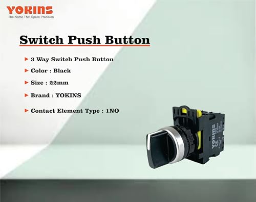 Image of YOKINS Switch Maintained Push Button, 3 way position, EB2M-A-20XS, 22mm Black color with spring return with 2NO (copper & silver contacts)