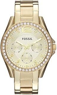 Fossil Damenuhr Riley, QuarzMultifunktionswerk, 38mm Goldenes Edelstahlgehäuse mit Edelstahlarmband, ES3203