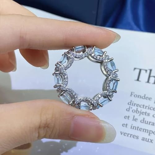 Oval Cut Sea Blue Crystal Engagement Ring, Copper 18K White Gold Plated Crystal Engagement Ring, Oval Shinning Blue Crystal Engagement Ring, Blue CZ Stone Cut Crystal Ring3