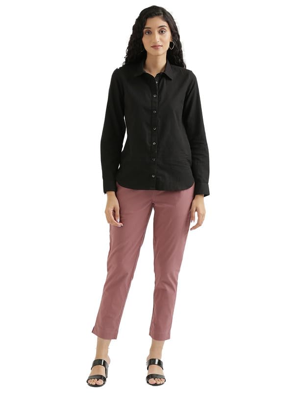 Image of SAADAA Women Cotton Pant Regular Slim Fit Mid Rise Trouser, Pocket Pants for Office School Formal Casual Daily Use
