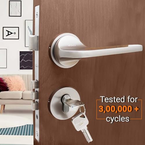 Image of Volo Mortise Door Lock Set with Brass Cylinder and 10 inch Lock Body for Home /Hotels /Office in Satin Finish (Satin Silver) Model No. 2089 (HOR) (Bedroom Door Mortise Lock)