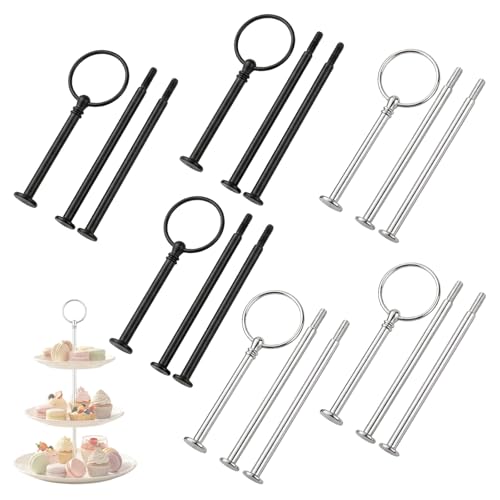 Cloxtralon - Expositor para tartas (3 pisos, 6 piezas, soportes para tartas y caramelos, mango práctico para bandeja de platos, accesorios esenciales para soporte de postre