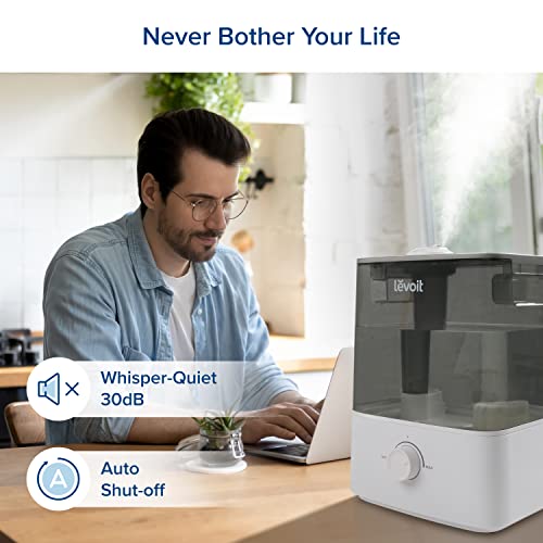Levoit Classic300 Ultrasonic Top Fill Humidifier, Extra Large 6L Tank Last 60-Hour - Super Quiet, Easy To Use And Clean, 360° Rotation Nozzle, Simple Knob Control, Handle, Auto Shut Off, Gray #TOP4