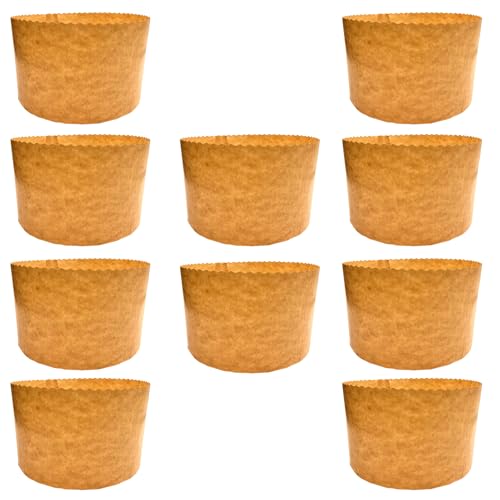 Stampo Panettone Alto 1Kg Professionale, ad Alta Prestazione 10 pz, Pirottini Panettone in Carta Naturale di Pura Cellulosa, Forme di Cottura per Panettoni, Resistente al Calore 200°C