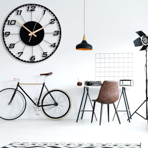 Image of The Art of Ingenuity Designer Stylish Metal Analog Wall Clock for Living Room, Antique, Big Size (Style-14, 60CM), Black