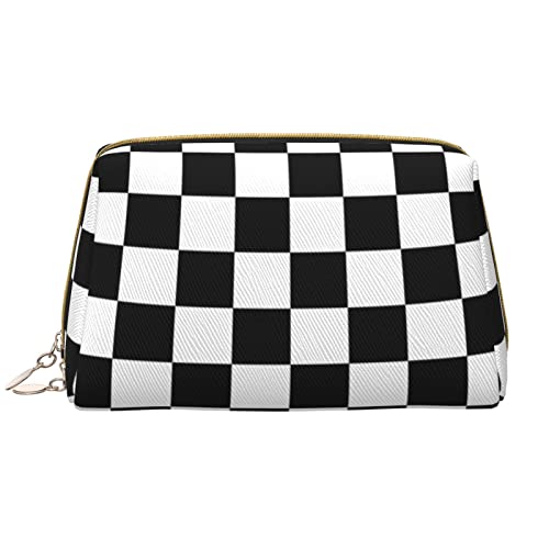 Trousse de maquillage en cuir portable à carreaux pour vos voyages et retouches