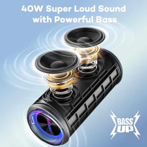 Image of Ortizan Portable Bluetooth Speaker Wireless (2nd Gen), 40W Loud Sound and Deep Bass, 30 Hours Playtime, IPX7 Waterproof, TWS for 2 Speakers Pairing for Shower, Outdoor, Electronics Gift (Black)