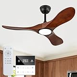 Benicefun 42-Inch Solid Wood Ceiling Fan with Lights, Remote Control, Dimmable, Reversible, Wood Blades, Power-Off Memory, Quiet DC Motor – Modern outdoor Ceiling Fan for Living Room, Bedroom, Patio