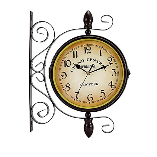 Dyna-Living Double-Sided Vintage Wall Clock - 8-inch Wrought Iron Hanging Clock with 360-degree Rotation for Home Use