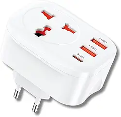 Adaptador Universal de Tomada com 2 USB + 1 Tipo-C | Carregamento Rápido Inteligente 3.4A | Compatível com Mais de 150 Países | Compacto e Essencial para Viagens