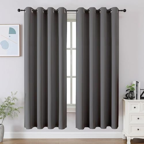 Image of Cortina 80-90% Blackout Solid Window Curtains 6 Feet Set of 2 - Thermal Insulated | Curtain for Living Room | Drapes for Bedroom | (6 Feet, Grey)