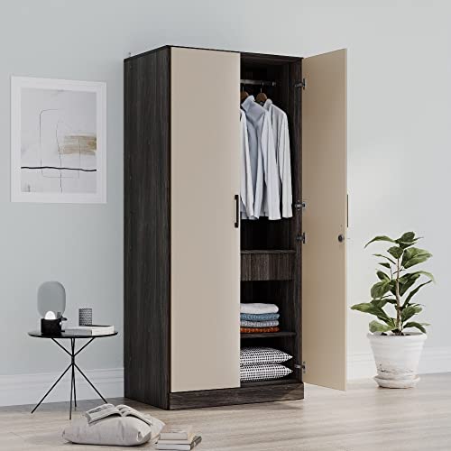 Image of Wakefit Wardrobe | 1 Year Warranty | Engineered Wood Almirah, Cupboard for Clothes Storage | 2 Door, 2 Shelves, Drawer, 1 Hanging Space | Cashmere Plus - Wyoming Maple-Frappe