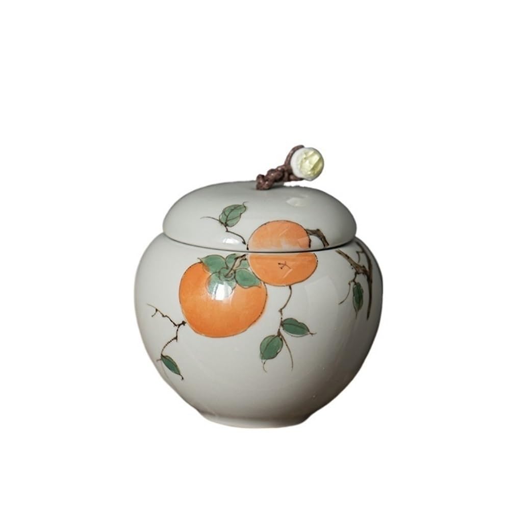 Stroage Jar Hand Painted Ceramic Storage Tea Container Sugar(Orange)