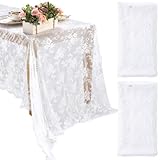 Honeydak 2 Pcs Lace Tablecloth Rectangular 60 x 120 Inch Wedding Rustic Tablecloth Overlay Rose Vintage Embroidered Wedding Reception Party Table Cover Decorations for Bridal Tea Party