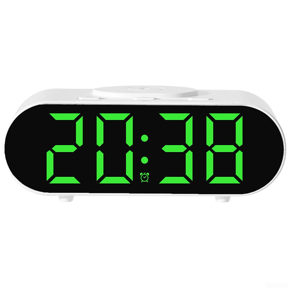 PureBowlic Multifunctional Wireless Charging Alarm Clock,For LED Display 15W Fast Charge Voice Control Adjustable Night Light 3 Alarms Digital Time And Date Display(Green)