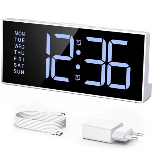 LATEC Wecker Digital, Digitalwecker mit 2 Alarme, Snooze, 3 Alarmzeiten, Digital Uhr mit 4 Helligkeitsstufen + AUS, 3 Lautstärkestufen,...