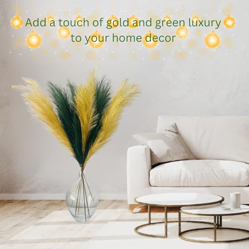 Large Green Pampas Grass Artificial for Sage Green Living Room Accessories Tall Artifificial Plants Indoor for Tall Floor Vase 3 x Stems Teal Feathers Teal Bedroom Accessories - Image 2