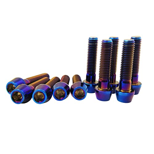 Rison-Titanium GR5-30 Rison Titanium Bolts Ti Bolt M5*0.8 * 35 Hex Tapered Socket Head 5Pcs Burnt Blue Titanium Hex Tapered Head Bolt Screw thumb #5