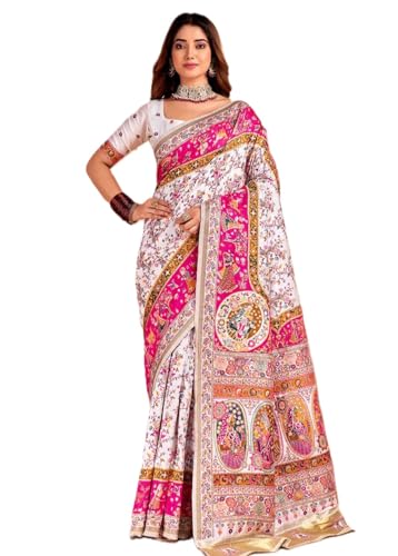 Image of Pandadi Saree Pashmina Silk Kashmiri Weaving Pallu Saree With Unstitched Blouse Piece