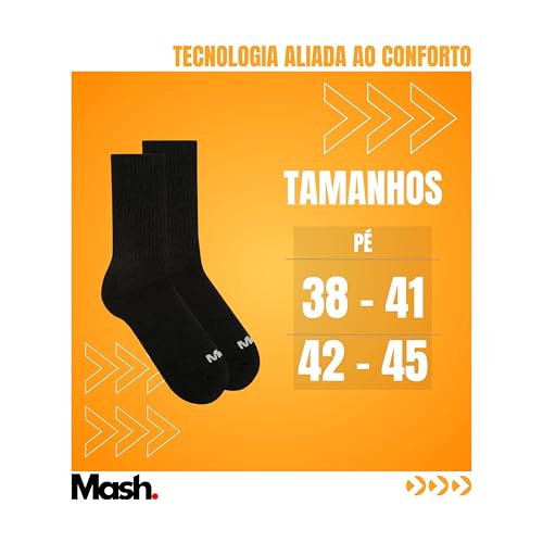 MASH Meia Cano Alto Esportiva Longa Algodão Active Masculina Adulto, Preto, 42-45