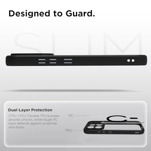 Image of RIGGEAR Shockproof Sleek Hybrid Armor Magnetic Back Cover Case Compatible with MagSafe Accessories for Xiaomi 17 (Clear PC + Black TPU Bumper)