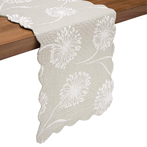 C&F Home Guinevere Quilted Table Runner Cotton Table Linen Floral And Scalloped Edge For Summer Spring Everyday Use Table Runner Gray #TOP1