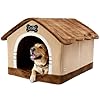 Jiupety Indoor Dog House with Frame, Large Dog Cave Bed, Insulated Cozy, Suitable for 60-100 lb, Jumbo (38″×30″×28″), Brown