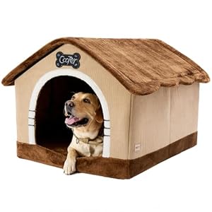 Jiupety Indoor Dog House with Frame, Large Dog Cave Bed, Insulated Cozy, Suitable for 60-100 lb, Jumbo (38″×30″×28″), Brown