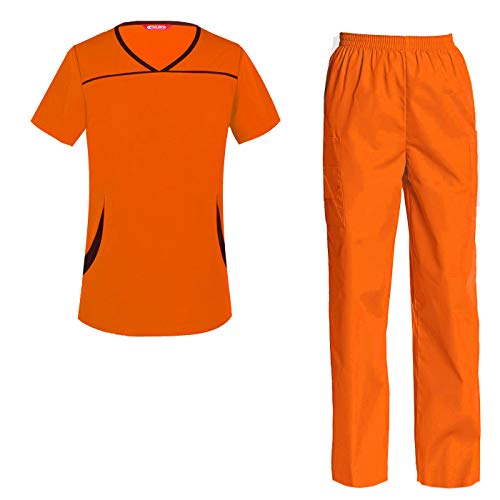 Women's Scrubs Set Scrub Top and Pants Scrubs Set Orange