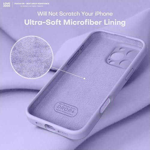 Image of LOVE 3000 Designed for iPhone 16 Pro Max Case, Premium Silicone with [Soft Anti-Scratch Microfiber Lining] Shockproof Protective Phone Case for Men Women Girls 6.9 inch, Light Purple