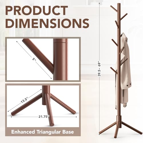image for Hupmad Wooden Tree Coat Rack Stand,Sturdy Freestanding Coat Rack with 
