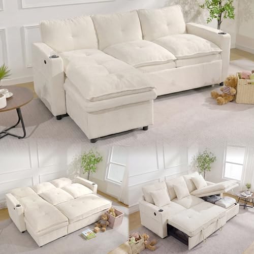 81' Convertible Sectional Sofa Bed w/Pull-Out Sleeper, 5-Level Adjustable Backrest, Reversible...