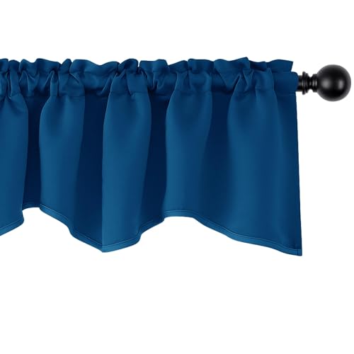 Deconovo Valances for Windows, Scalloped Valance for Kitchen Living Room Bedroom Bathroom Nursery, Office, Short Curtain, Window Topper, Blackout Drapes, Rod Pocket, 42x18 Inch, 1 Panel, Dark Blue
