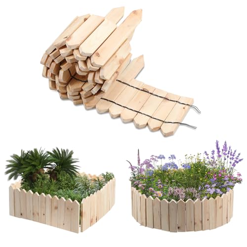 Ollewiellan Beeteinfassung Holz 200×10cm Beetumrandung Rasenkante Holz Flexibler Holzzaun Gartendeko Gartenpalisade für Beeteinfassung, Mähkante Rollborder, Steckzaun Blumenbeet,Natural